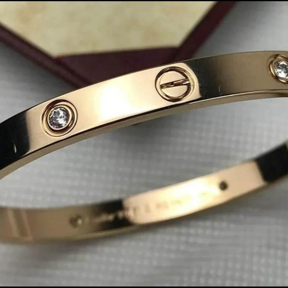 Gold Bangle Bracelet With Stones Stainless Steel Gold Plated - Picture 4 of 7